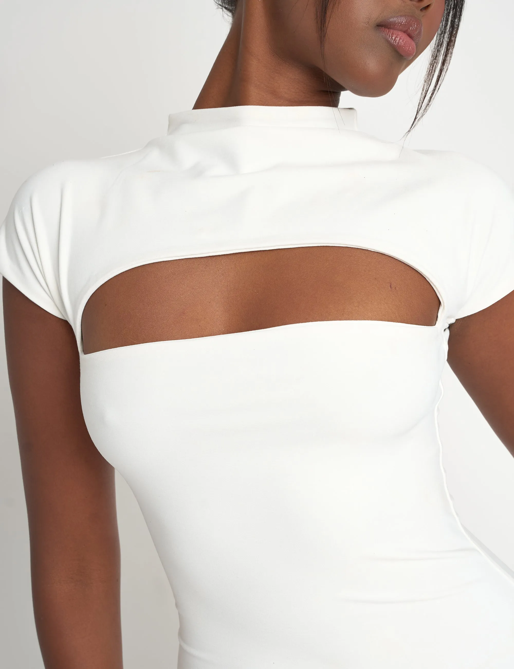 Cut Out Short Sleeve Luxe Slinky Mini Dress White