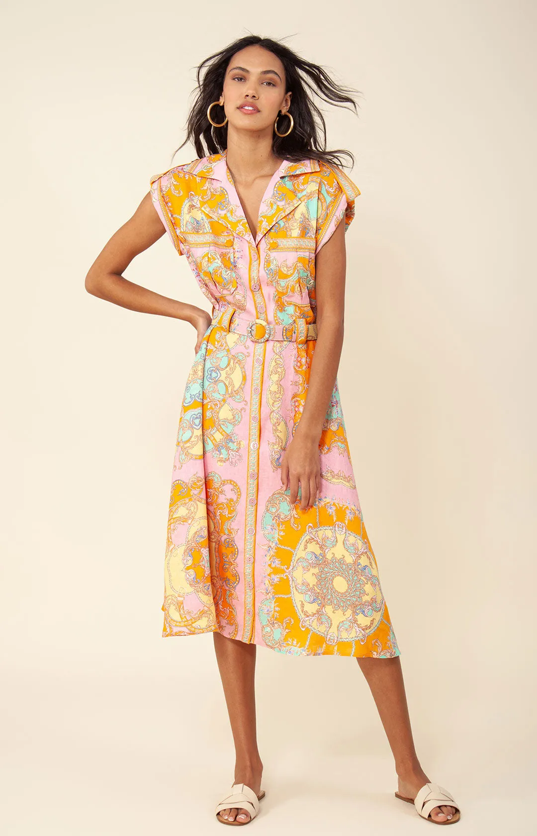 Daisie Belted Linen Midi Dress