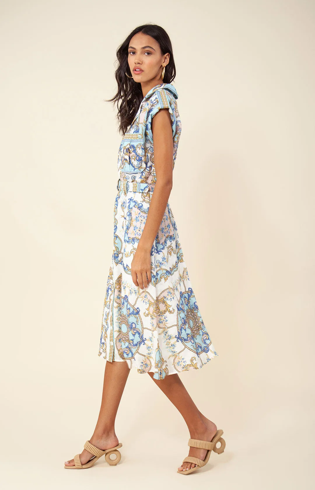 Daisie Belted Linen Midi Dress