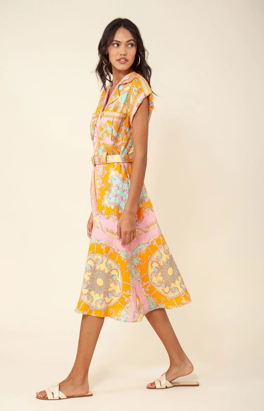 Daisie Belted Linen Midi Dress