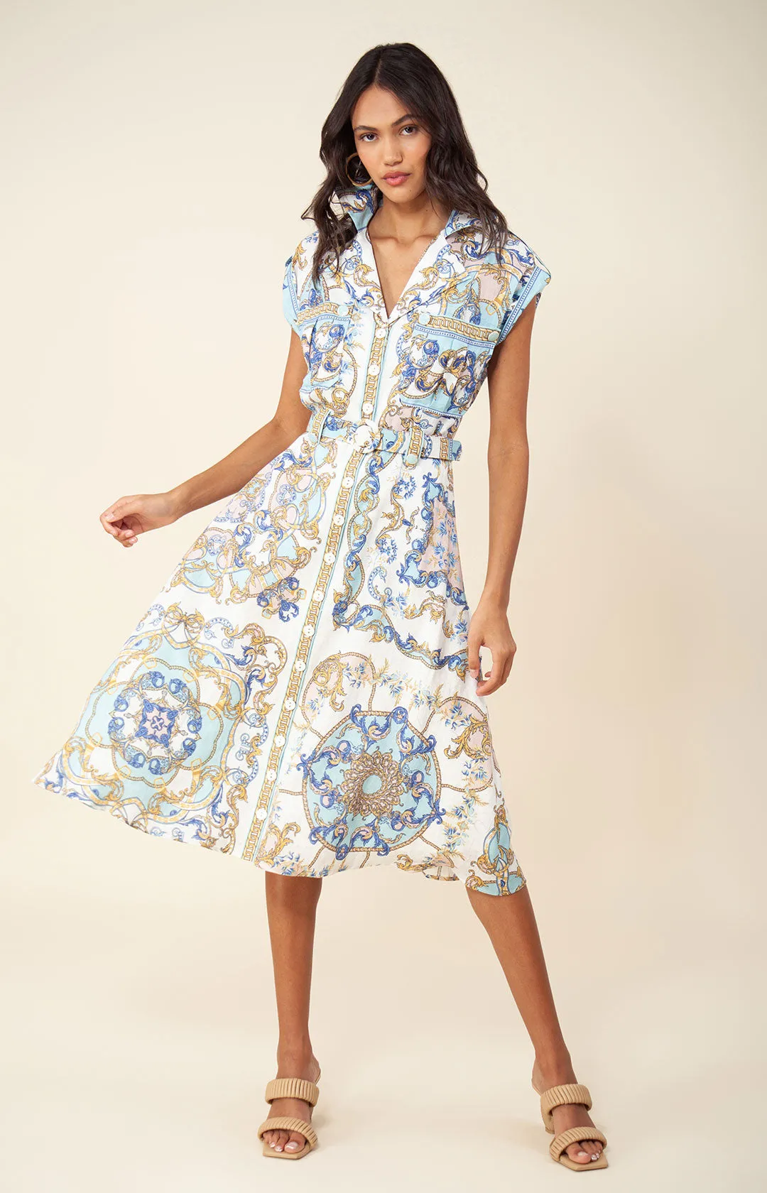 Daisie Belted Linen Midi Dress
