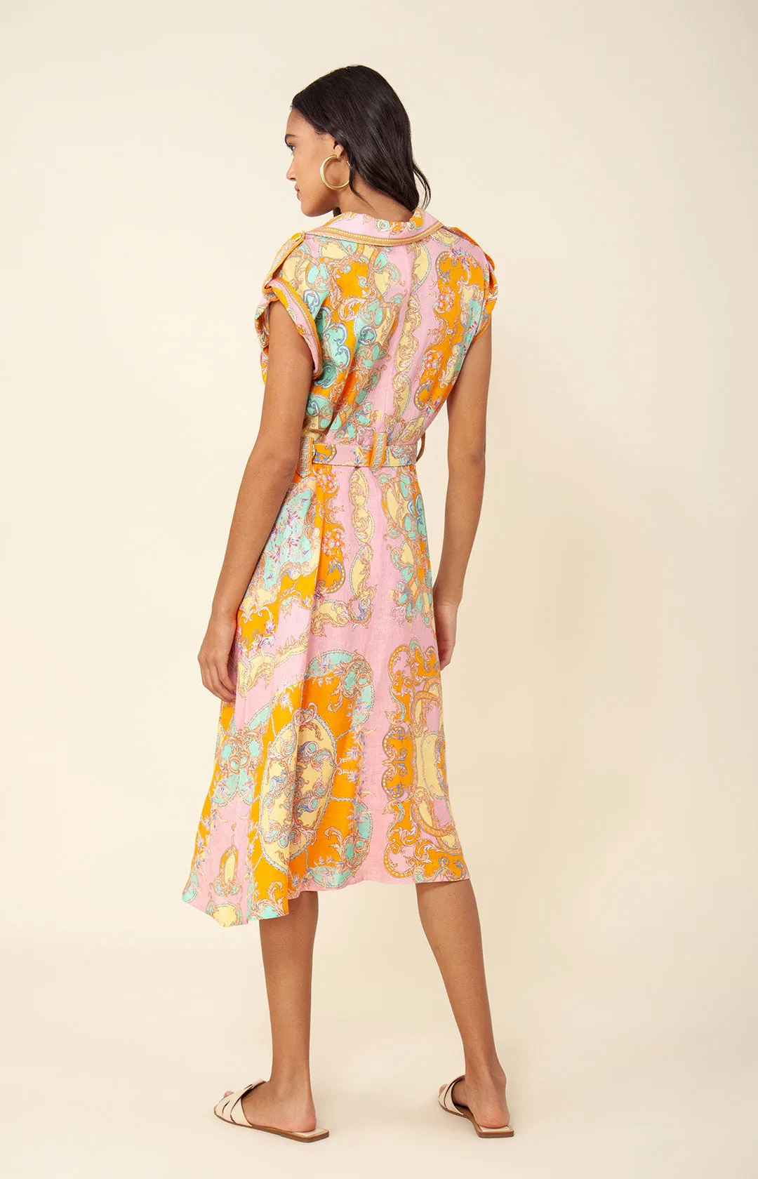 Daisie Belted Linen Midi Dress