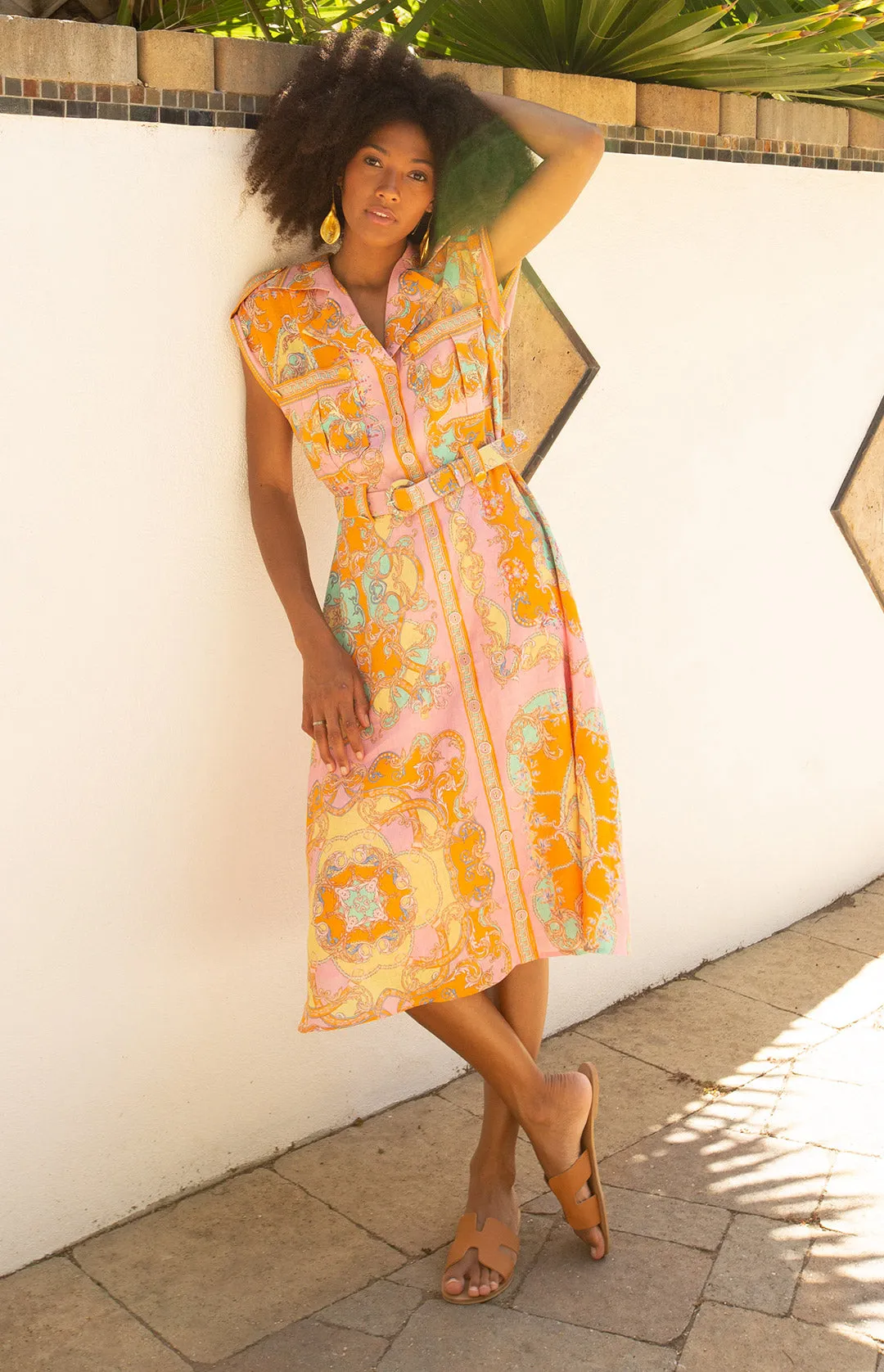 Daisie Belted Linen Midi Dress