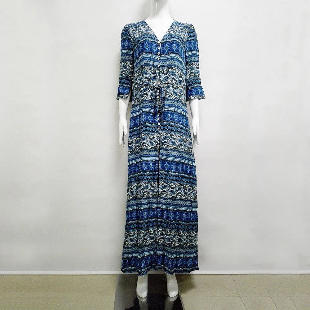 Floral Printed Half Sleeve Bohemia Maxi Dress