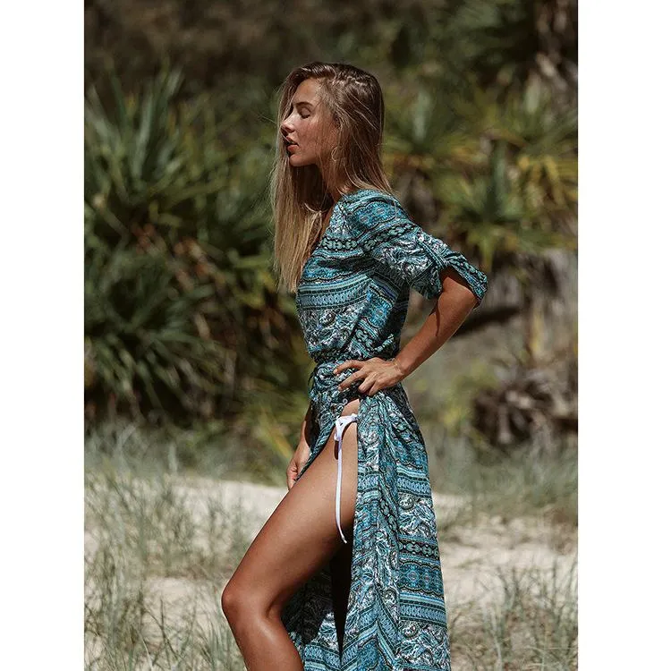 Floral Printed Half Sleeve Bohemia Maxi Dress