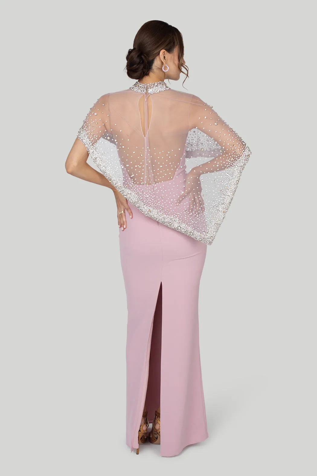 Gemy Maalouf - Beaded Tulle Crepe Dress in Pink