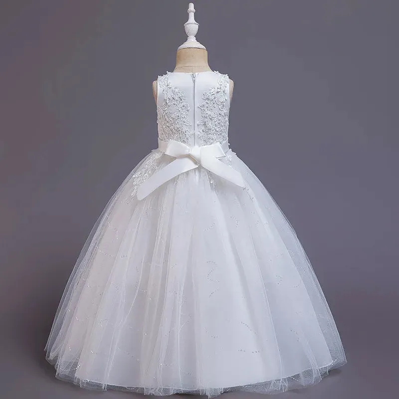 Girls Lace Embroidered Princess Formal Evening Party Dress