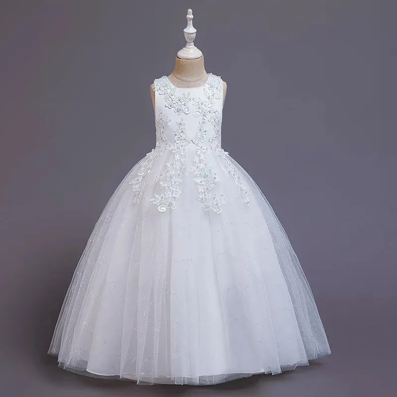 Girls Lace Embroidered Princess Formal Evening Party Dress