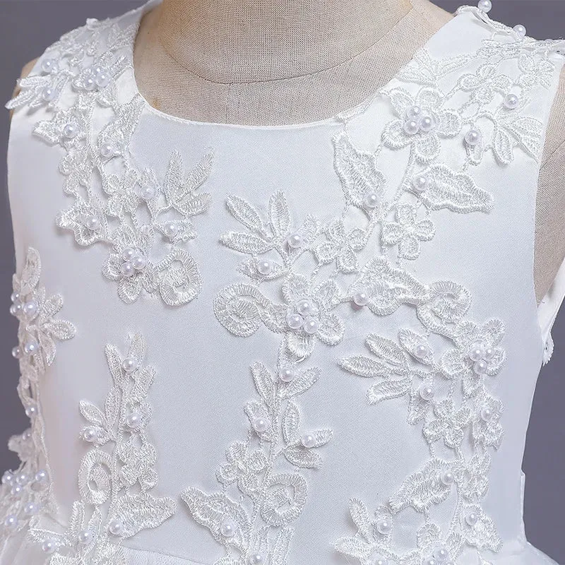 Girls Lace Embroidered Princess Formal Evening Party Dress