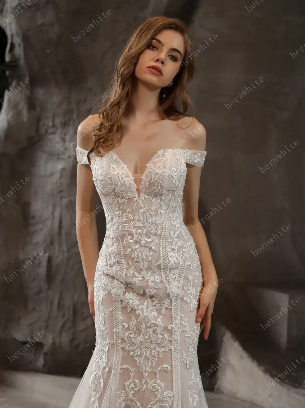 Gorgeous Lace Fit and Flare Bridal Gown with Detachable Train