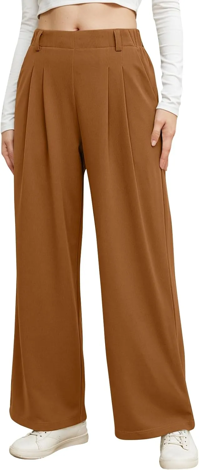 Linen Trousers Pants for Women High Waisted Wide Leg Palazzo Pants Business Casual Flowy Dress Work Pant with Pockets