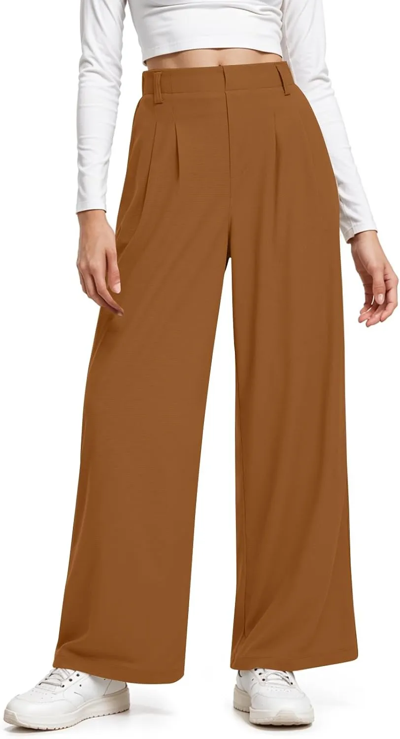 Linen Trousers Pants for Women High Waisted Wide Leg Palazzo Pants Business Casual Flowy Dress Work Pant with Pockets