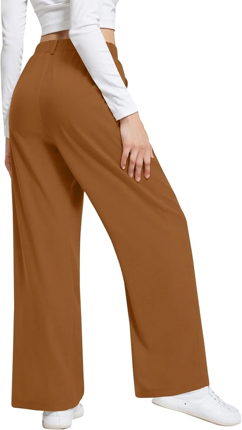 Linen Trousers Pants for Women High Waisted Wide Leg Palazzo Pants Business Casual Flowy Dress Work Pant with Pockets