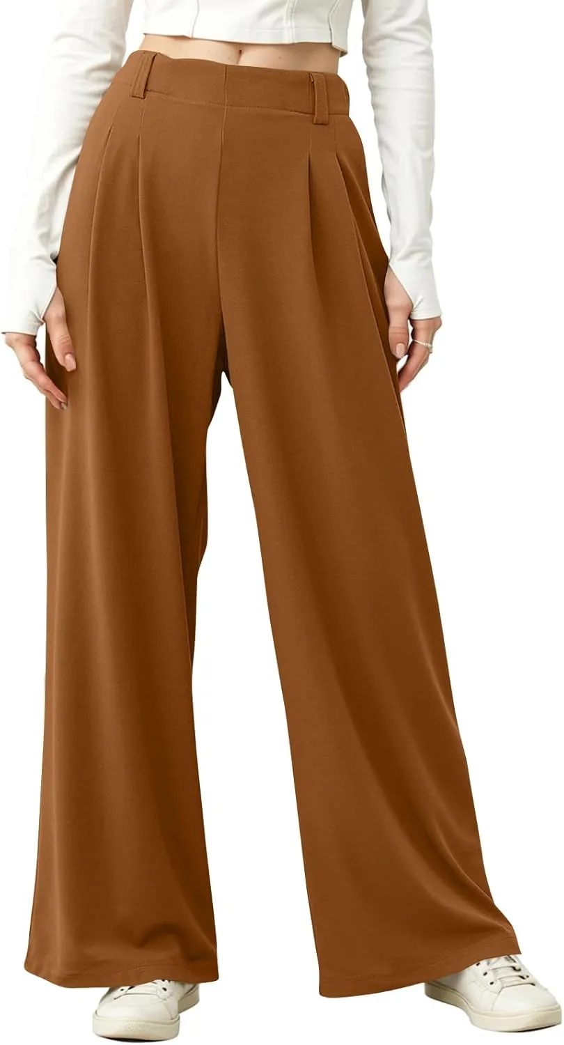 Linen Trousers Pants for Women High Waisted Wide Leg Palazzo Pants Business Casual Flowy Dress Work Pant with Pockets