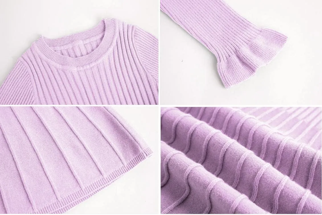 Little Girls Knit Sweater Dress Long Sleeve Ribbed Ruffle Dress Kids Pullover Dresses