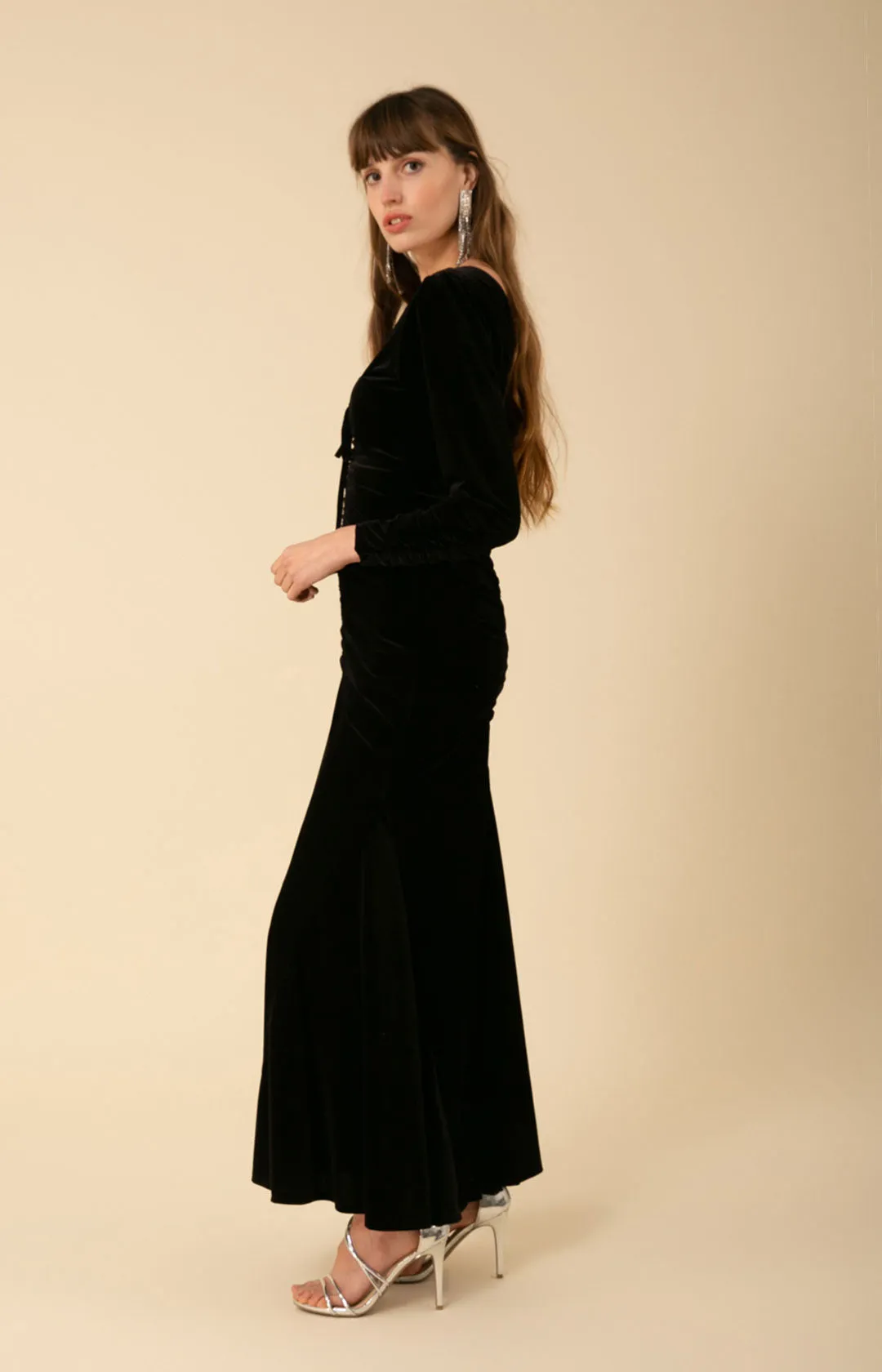 Lya Shirred Velvet Maxi Dress