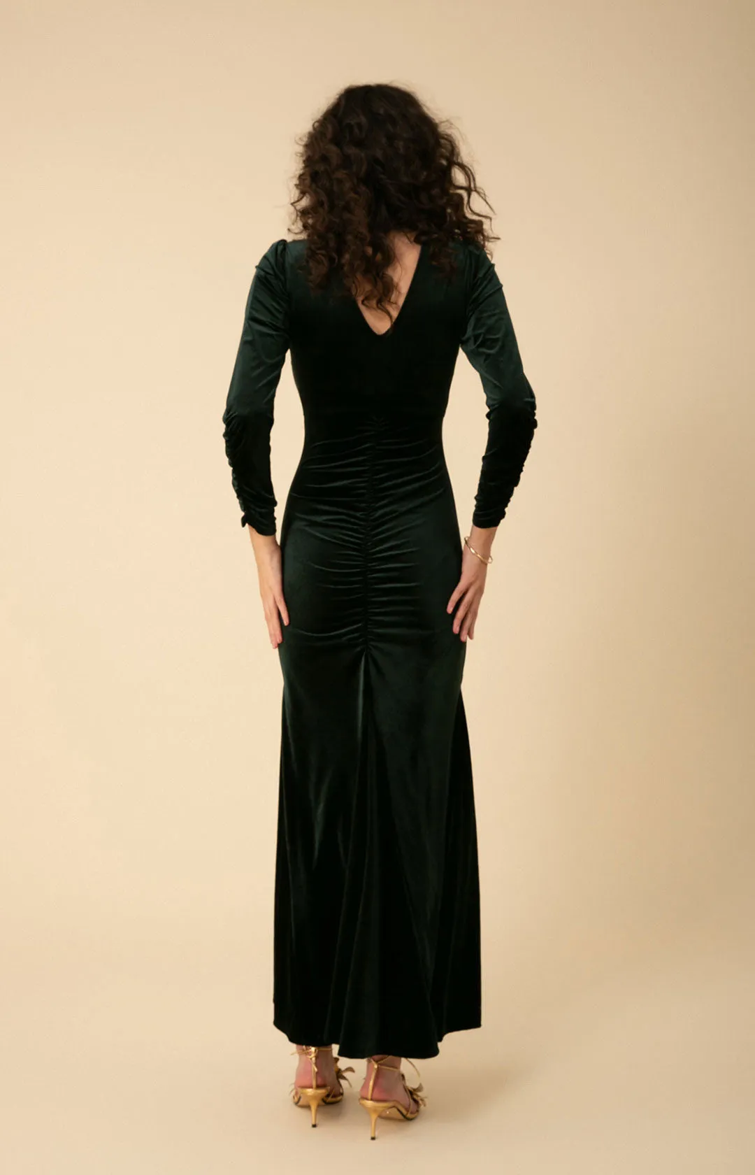 Lya Shirred Velvet Maxi Dress