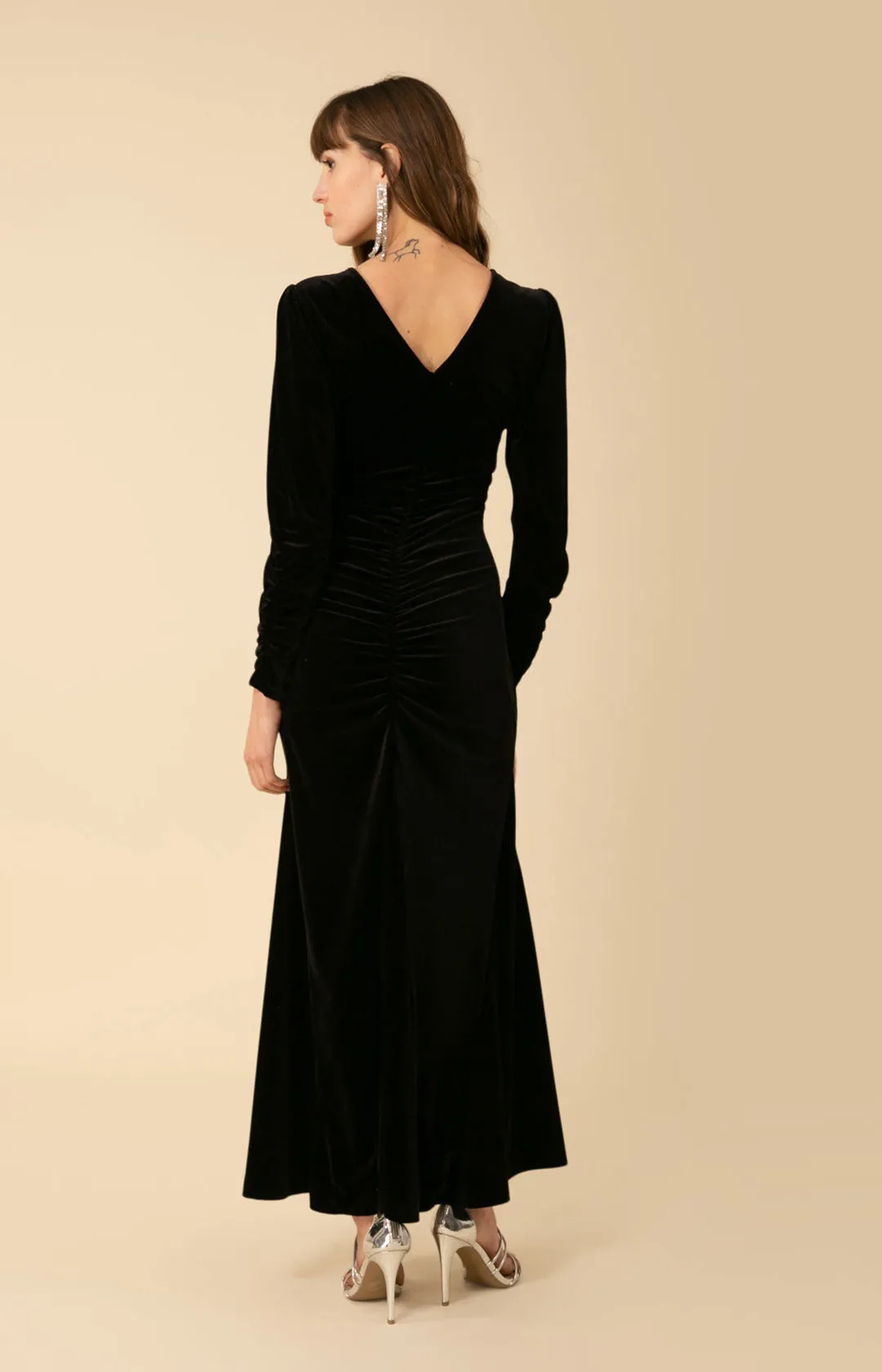 Lya Shirred Velvet Maxi Dress