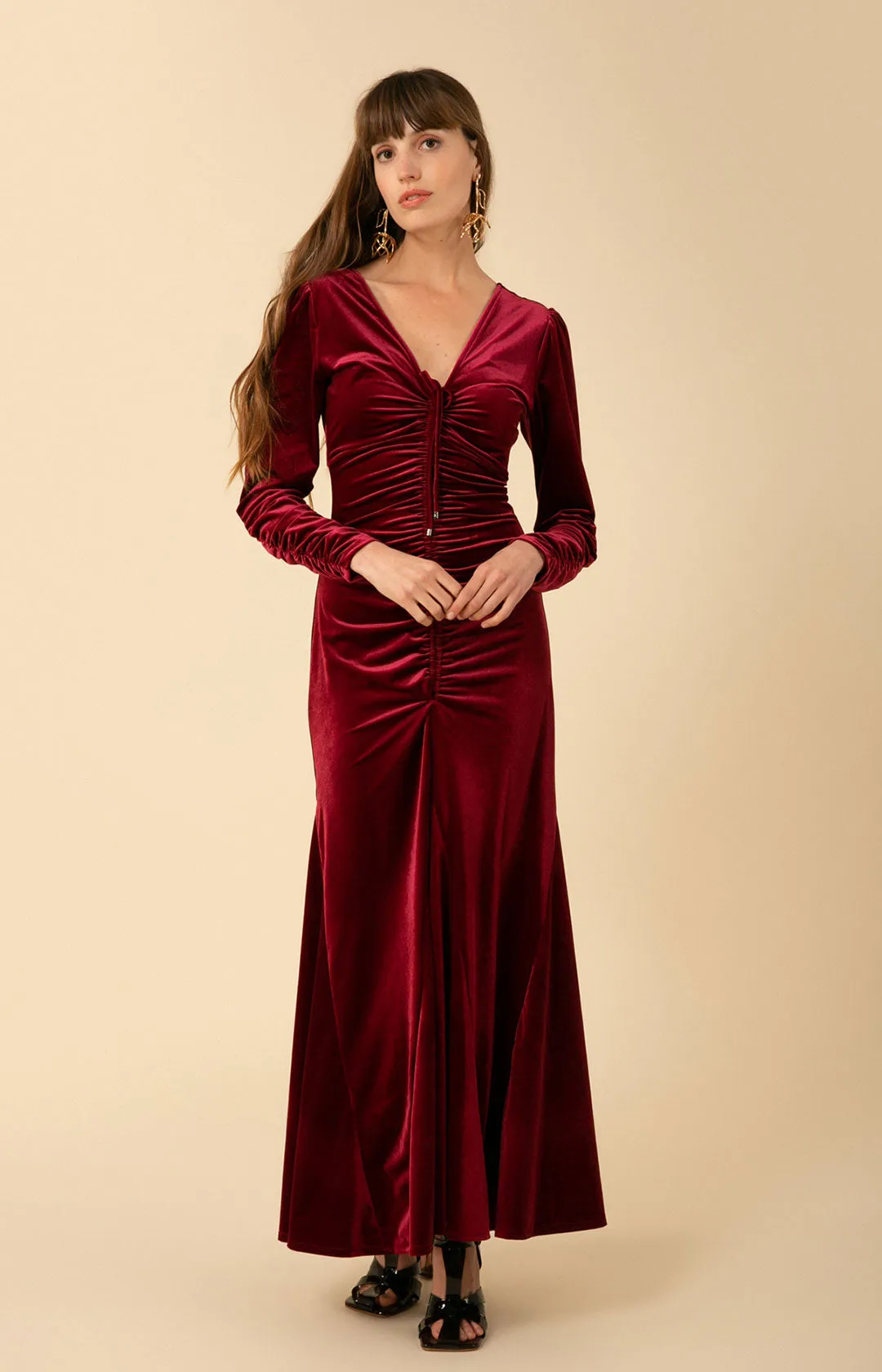 Lya Shirred Velvet Maxi Dress