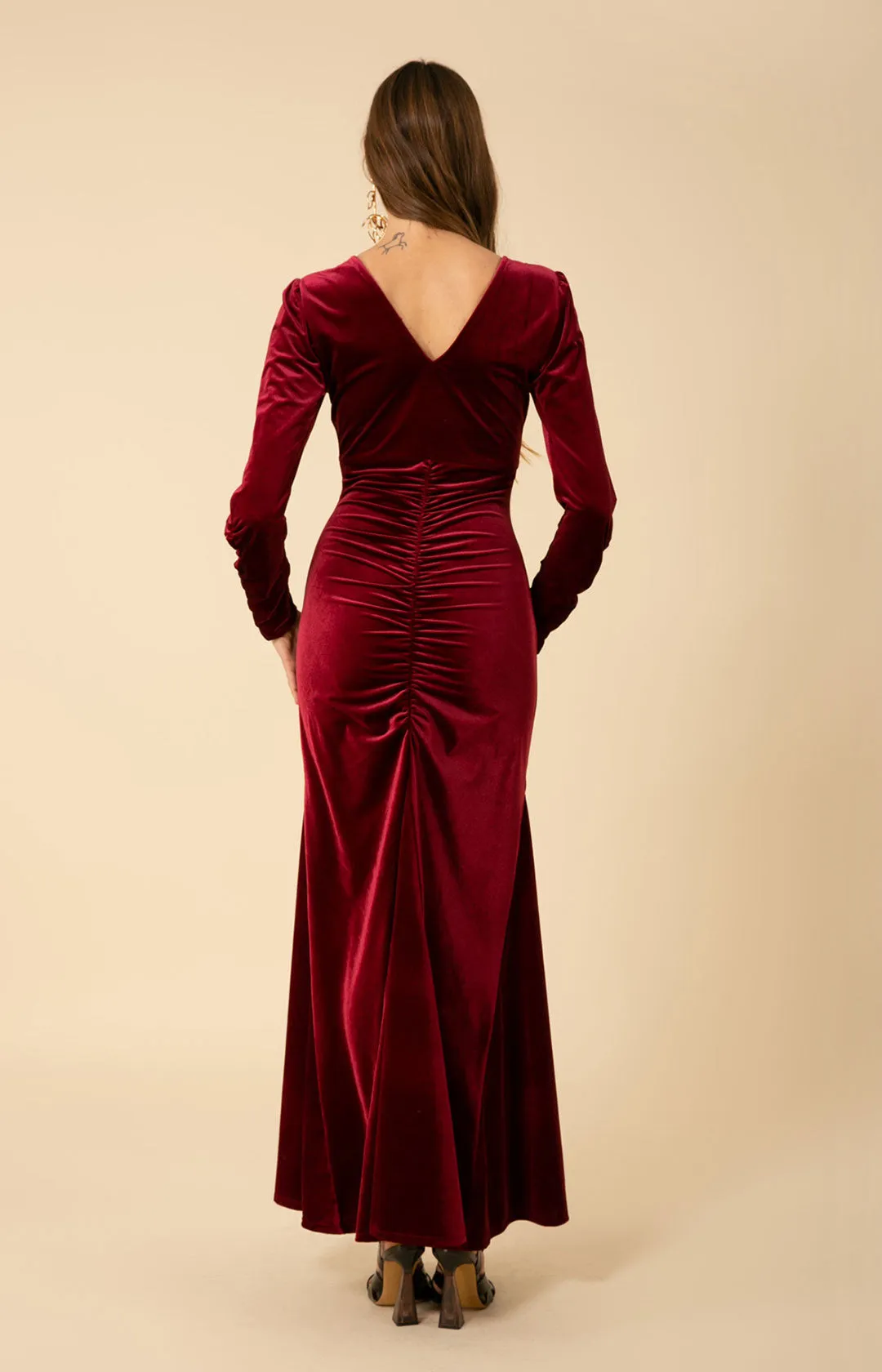 Lya Shirred Velvet Maxi Dress