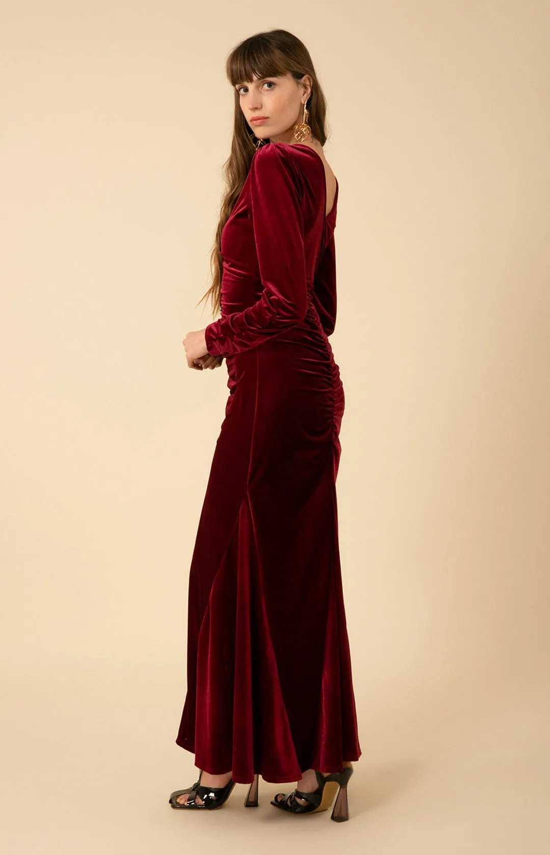 Lya Shirred Velvet Maxi Dress