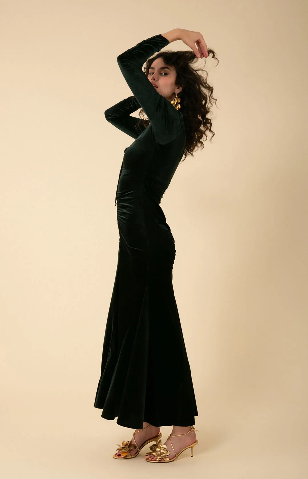Lya Shirred Velvet Maxi Dress