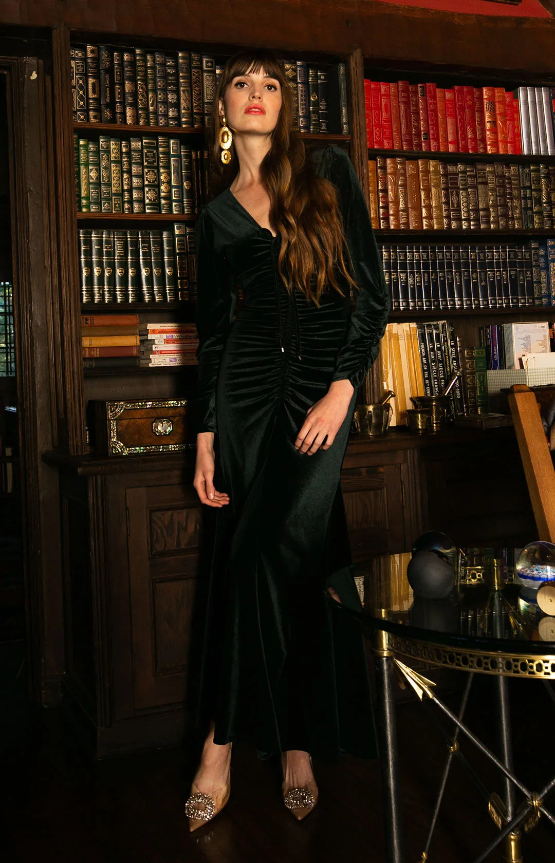 Lya Shirred Velvet Maxi Dress