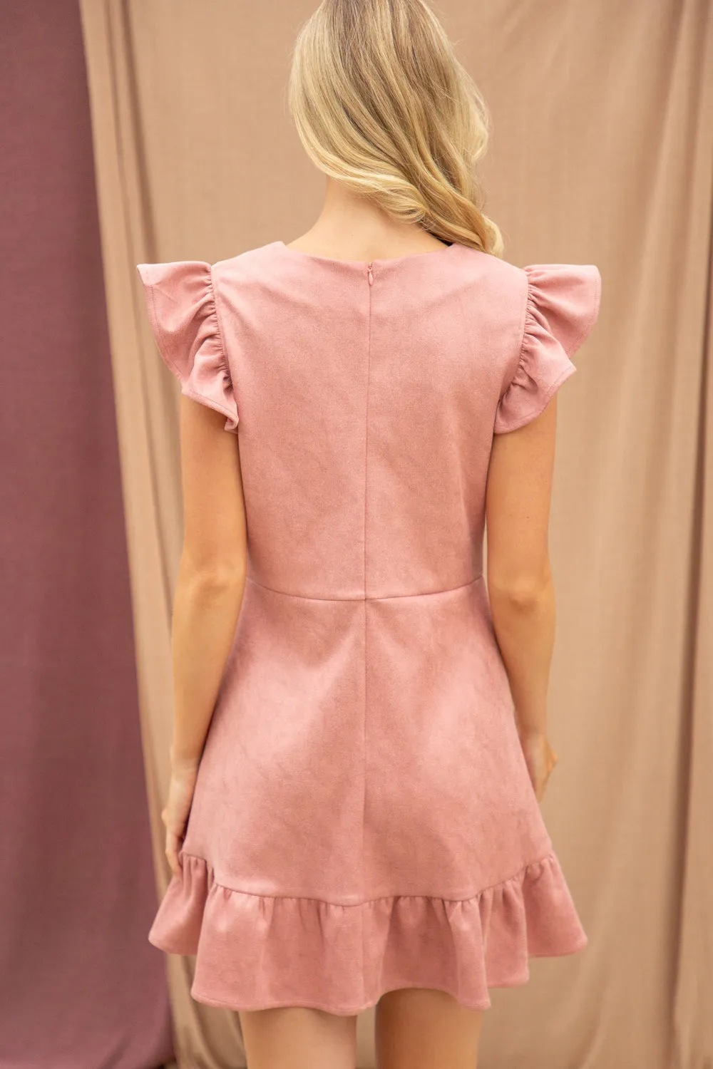 Megan Suede Ruffle Wrapped VOY Dress