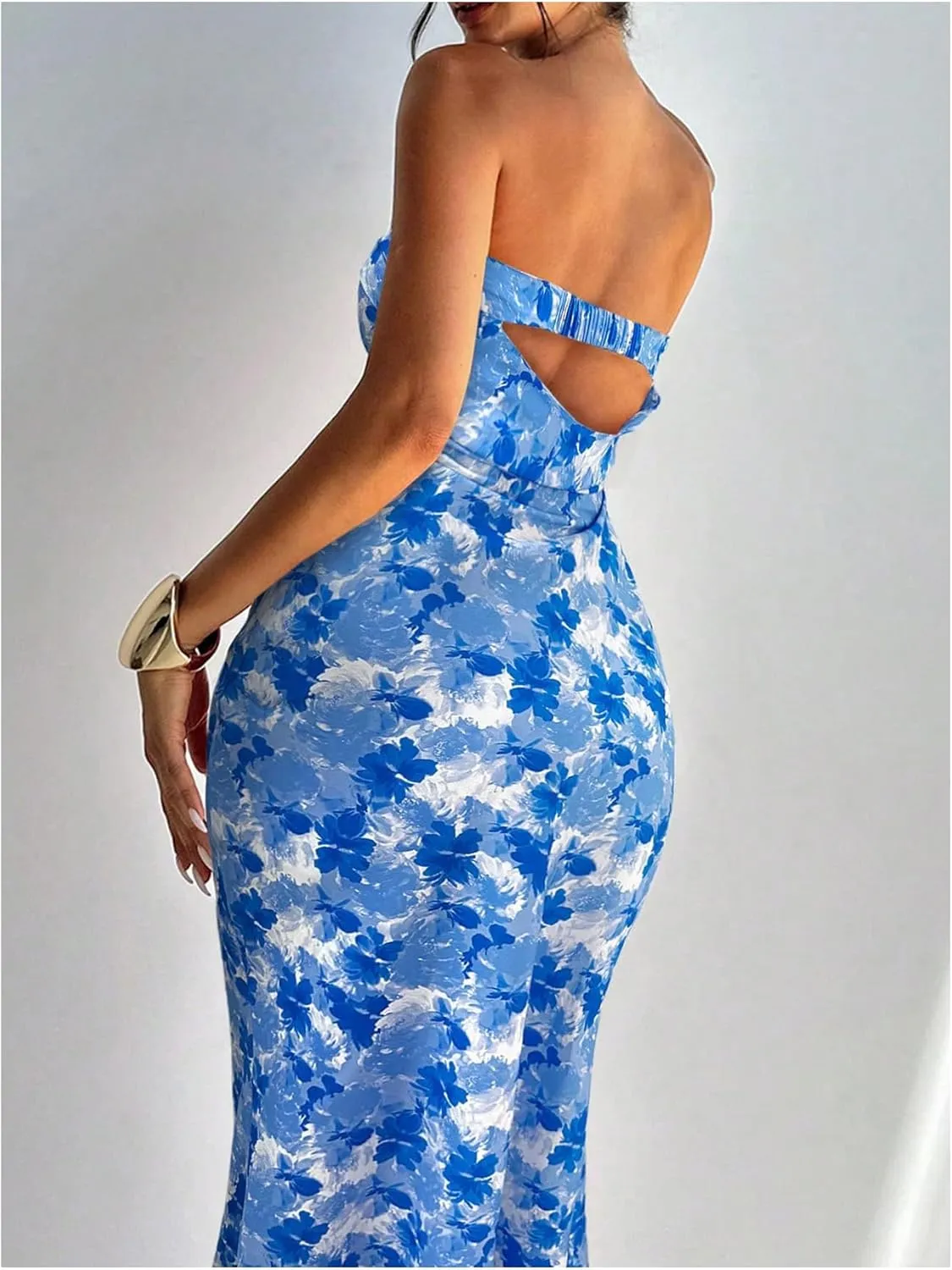 Milumia Women's Boho Floral Tube Dress Wedding Guest Strapless Backless Bodycon Cocktail Summer Long Dresses