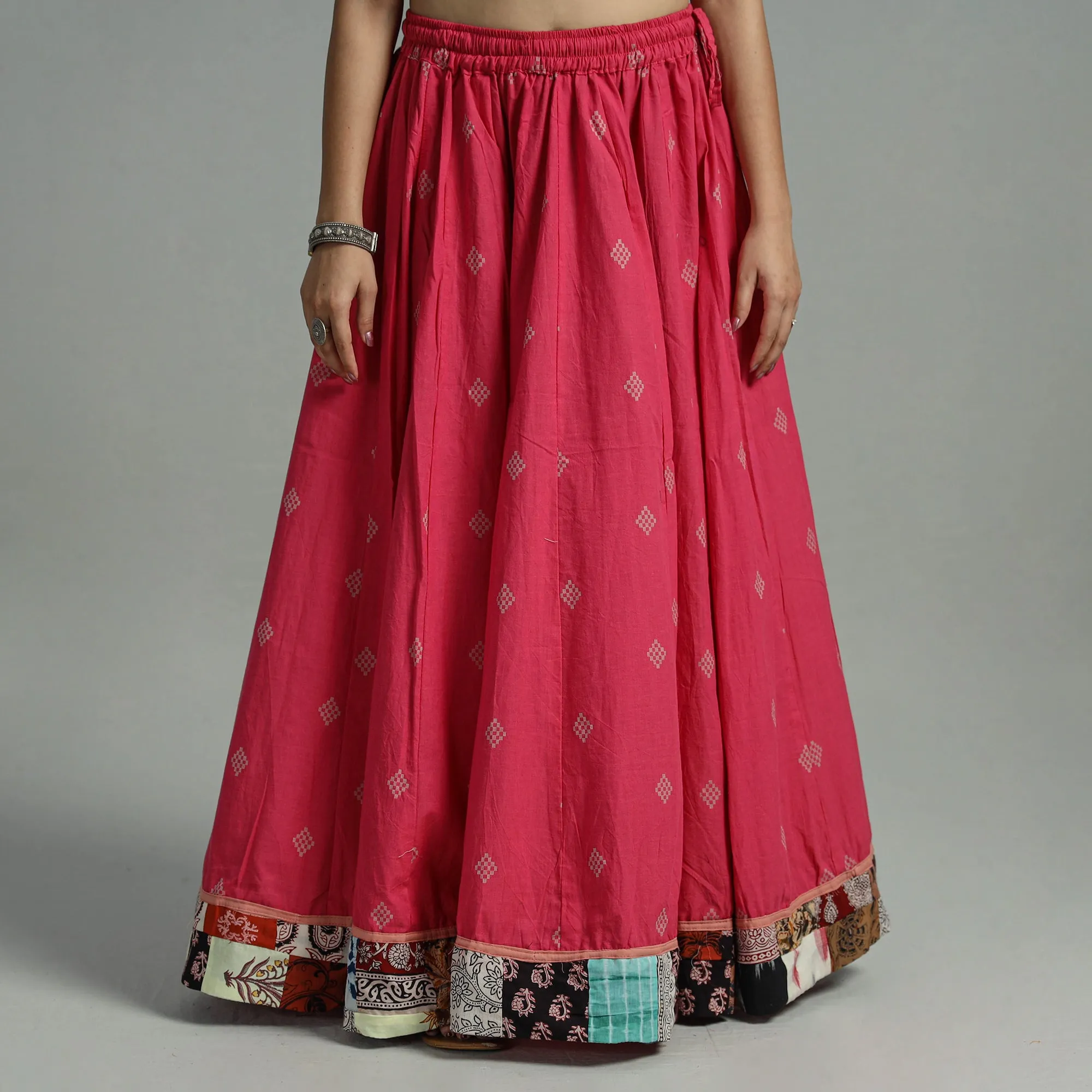 Pink - Jacquard Patchwork 24 Kali Cotton Long Skirt 14