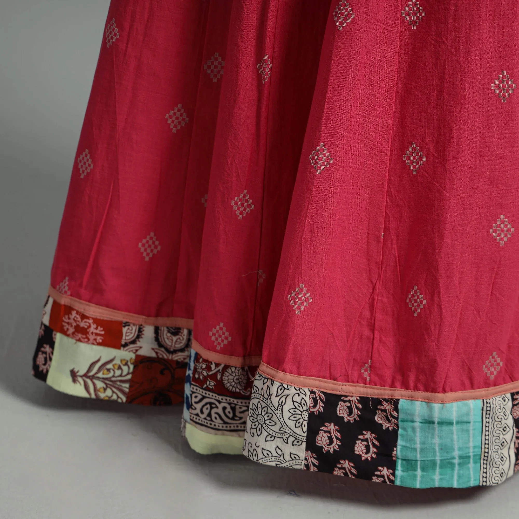 Pink - Jacquard Patchwork 24 Kali Cotton Long Skirt 14