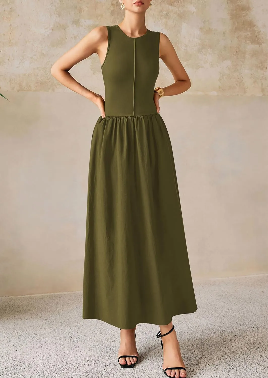 PRETTYGARDEN Women Maxi Dresses 2025 Summer Casual Sleeveless Patchwork Knit Tank Dress Flowy Beach Sundress Long Dress