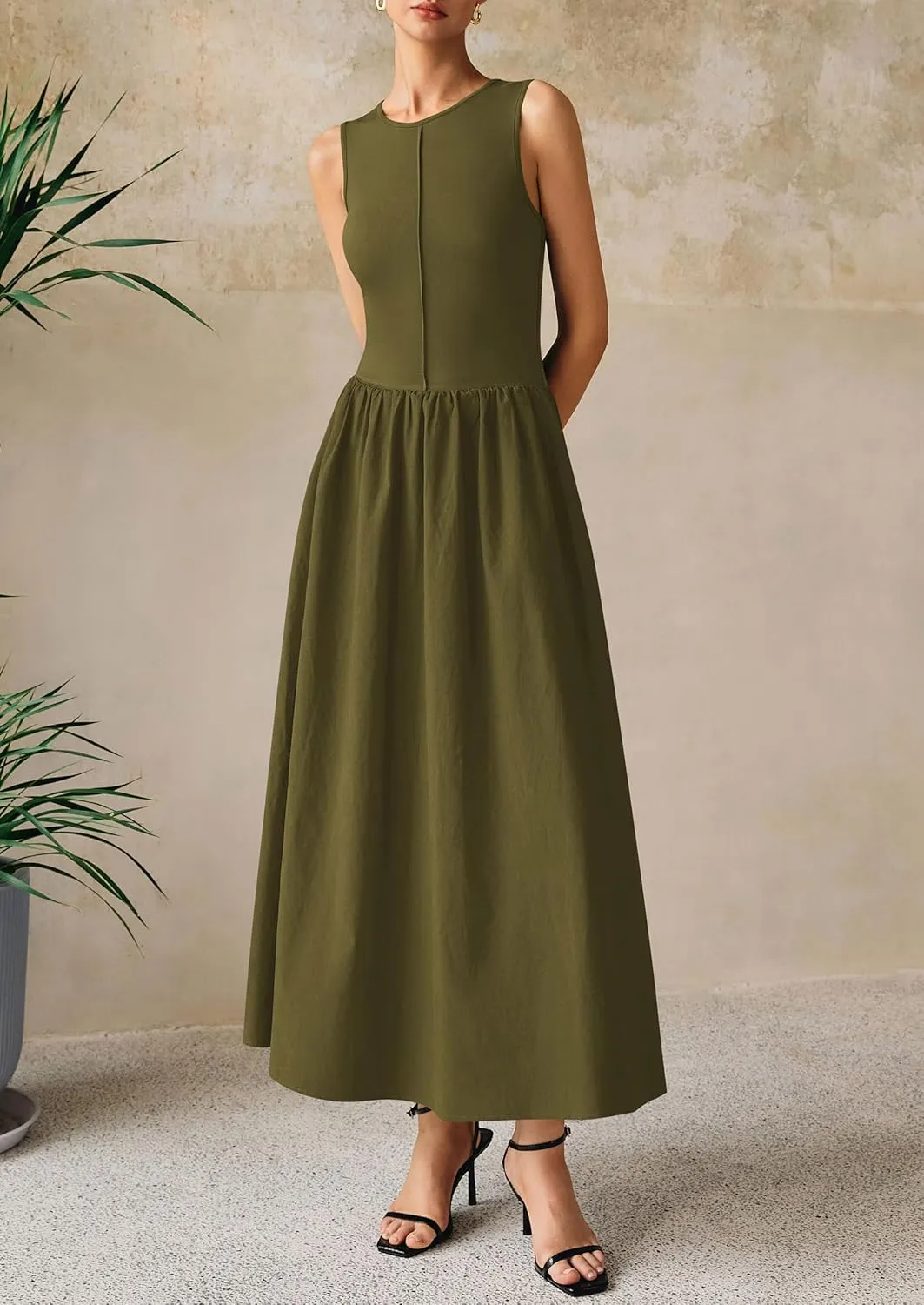 PRETTYGARDEN Women Maxi Dresses 2025 Summer Casual Sleeveless Patchwork Knit Tank Dress Flowy Beach Sundress Long Dress