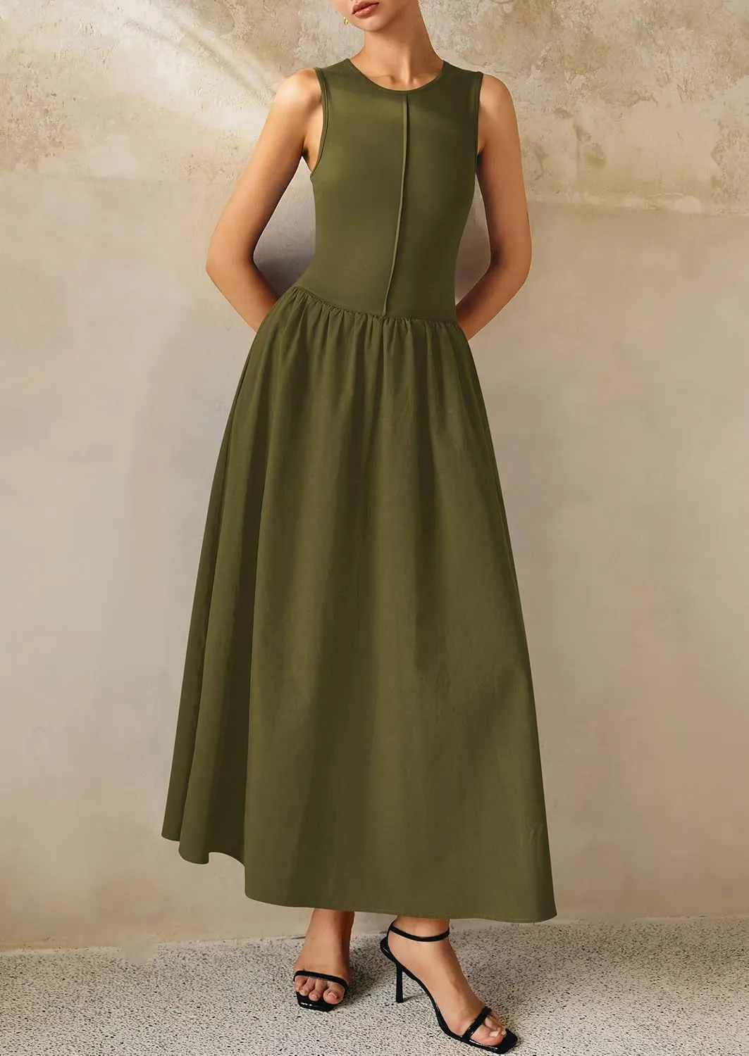PRETTYGARDEN Women Maxi Dresses 2025 Summer Casual Sleeveless Patchwork Knit Tank Dress Flowy Beach Sundress Long Dress