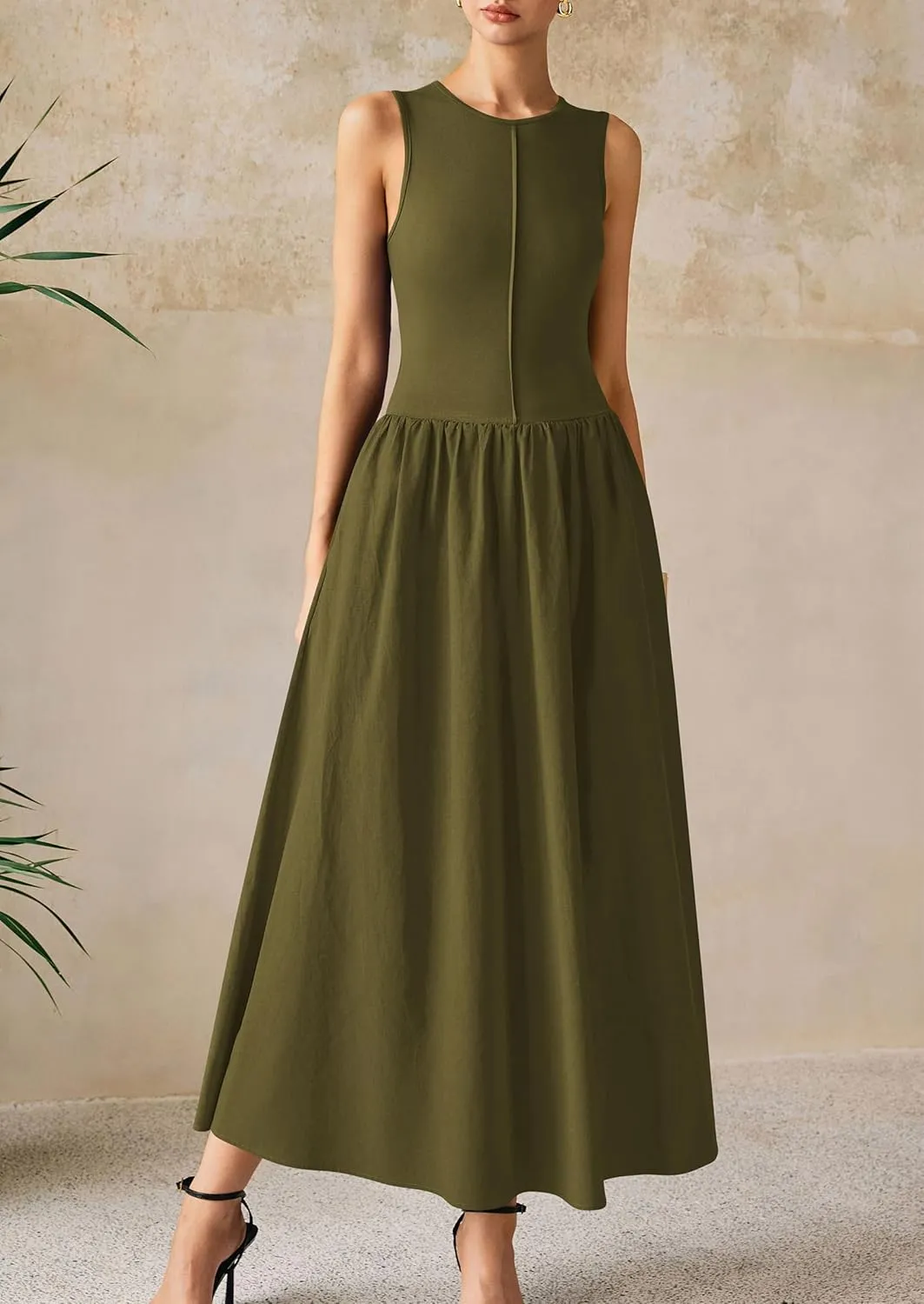 PRETTYGARDEN Women Maxi Dresses 2025 Summer Casual Sleeveless Patchwork Knit Tank Dress Flowy Beach Sundress Long Dress