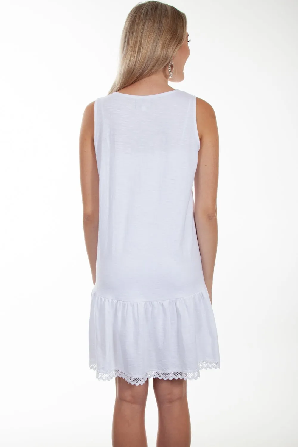 Scully Womens V-Neck Slub White 100% Cotton S/L Dress