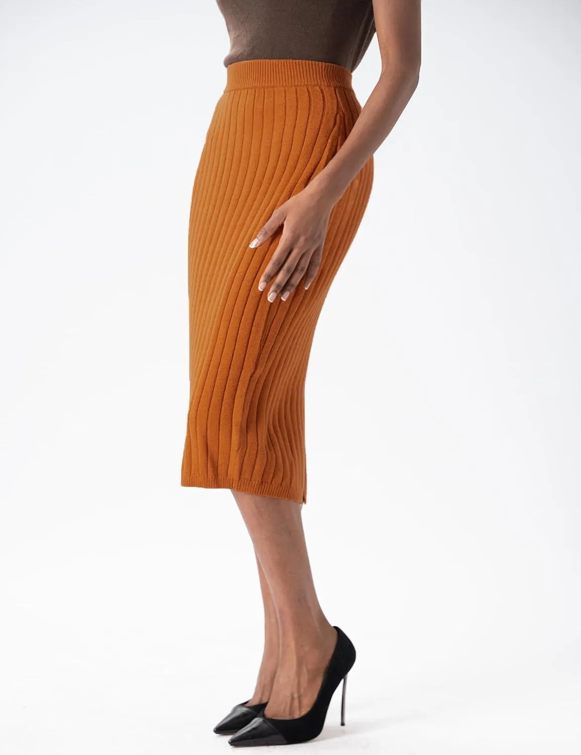 Sweater Skirts for Women Slit High Waisted Pencil Skirt Ribbed Knit Skirt Bodycon Midi Sweater Skirt Solid Casual
