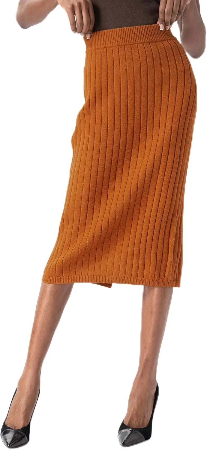 Sweater Skirts for Women Slit High Waisted Pencil Skirt Ribbed Knit Skirt Bodycon Midi Sweater Skirt Solid Casual