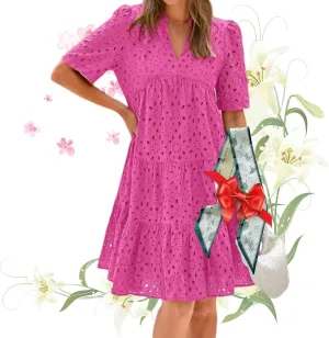 The Beauty North Eyelet Dress,Ruffle Dresses for Women 2025,Women Summer Ruffle Hem Lace Dress