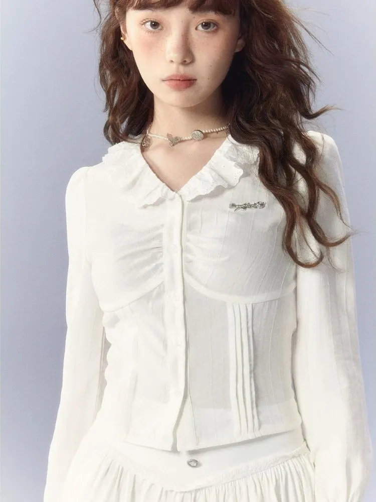 V-Neck White Shirt and skirt【s0000003359】