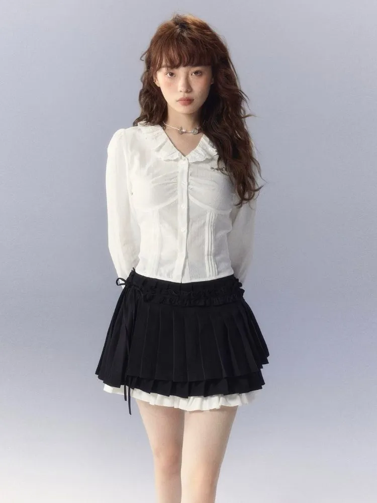 V-Neck White Shirt and skirt【s0000003359】