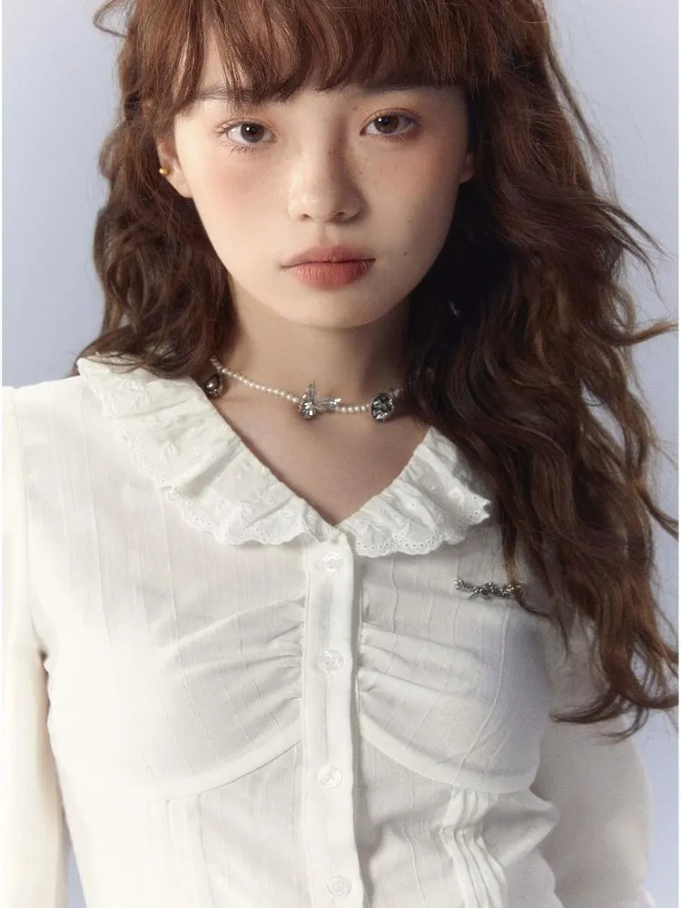 V-Neck White Shirt and skirt【s0000003359】