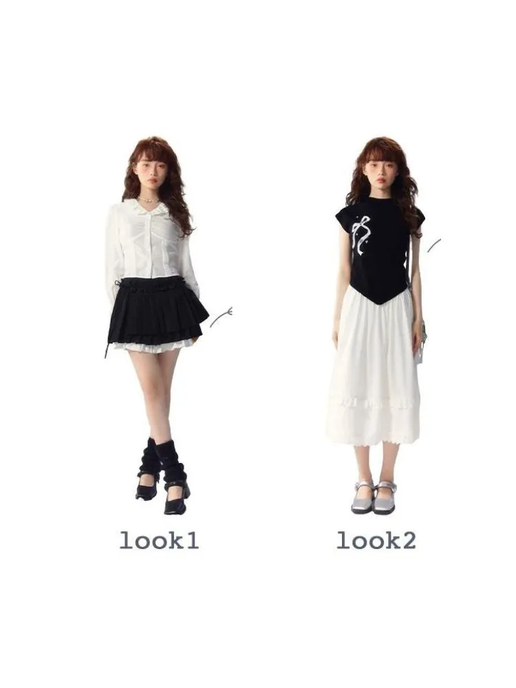 V-Neck White Shirt and skirt【s0000003359】