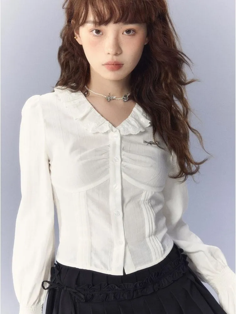 V-Neck White Shirt and skirt【s0000003359】