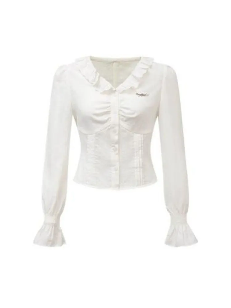 V-Neck White Shirt and skirt【s0000003359】