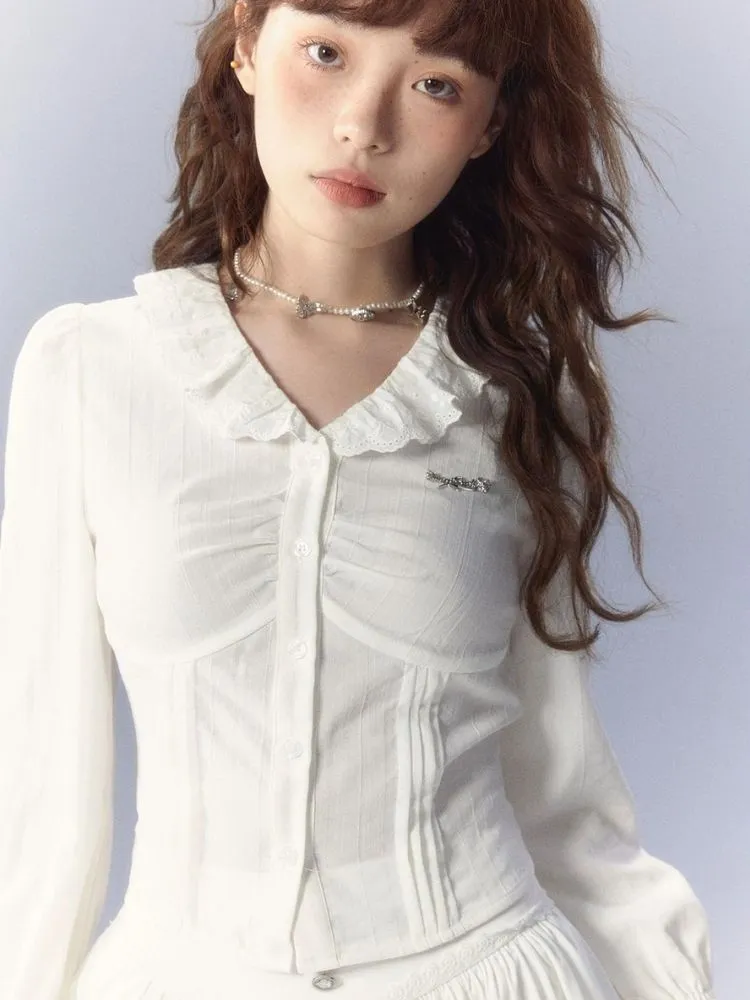 V-Neck White Shirt and skirt【s0000003359】