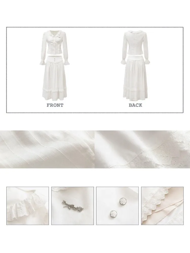 V-Neck White Shirt and skirt【s0000003359】