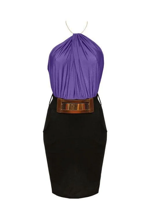 Women Halter Neck Belted Dress