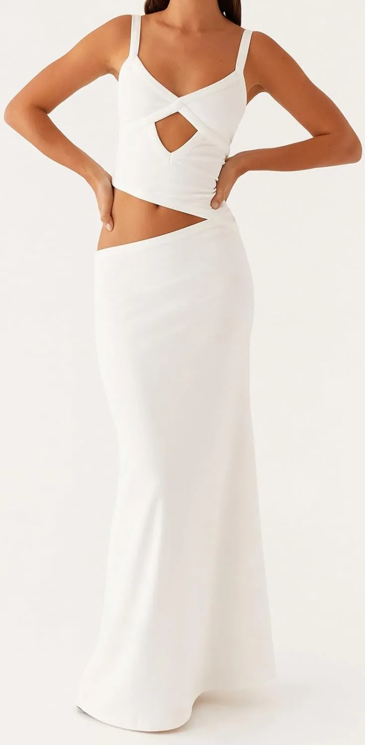 Women Spaghetti Strap Cut Out Maxi Dress Sleeveless V-Neck Backless Hollow Dress Elegant Bodycon Cocktail Dresses