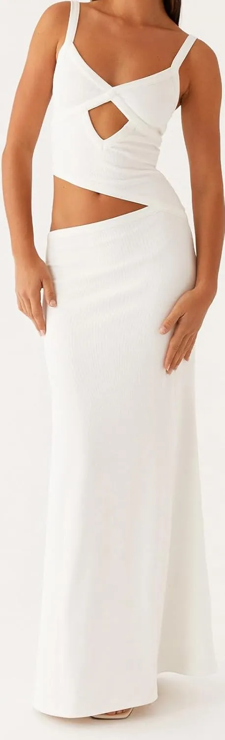 Women Spaghetti Strap Cut Out Maxi Dress Sleeveless V-Neck Backless Hollow Dress Elegant Bodycon Cocktail Dresses